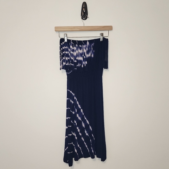 SMALL Ocean Drive Summer Strapless Blue Tie Dye Dress - Picture 1 of 2